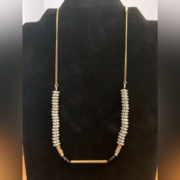 Long beaded necklace silver gold - Picture 2 of 6